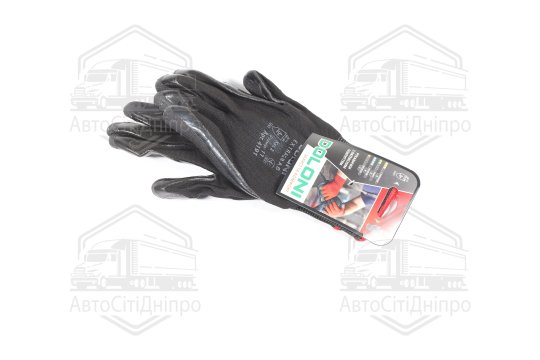 Рукавички трикотаж, чорні, поліестер, в'язаний манжет, латекс, розмір 11 (DOLONI)