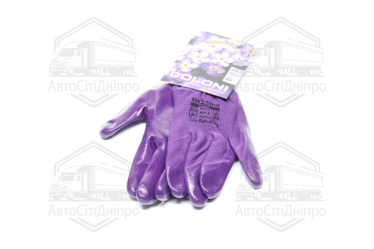 Рукавички трикотаж фіолетові, поліестер, в'язаний манжет, нітрил, розмір 8 (DOLONI)