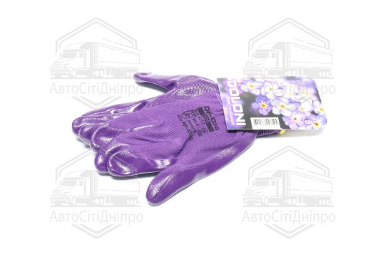 Рукавички трикотаж фіолетові, поліестер, в'язаний манжет, нітрил, розмір 8 (DOLONI)