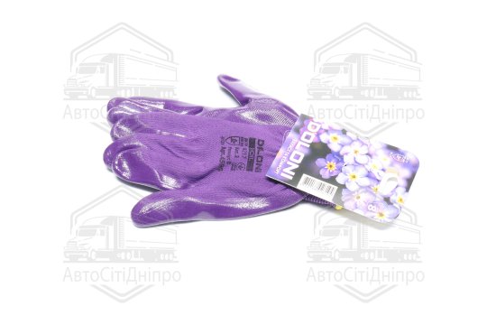 Рукавички трикотаж фіолетові, поліестер, в'язаний манжет, нітрил, розмір 8 (DOLONI)