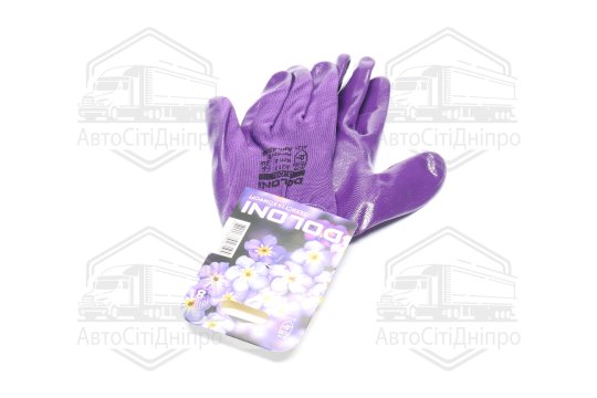 Рукавички трикотаж фіолетові, поліестер, в'язаний манжет, нітрил, розмір 8 (DOLONI)