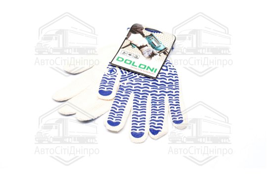 Рукавички "Хвиля" із ПВХ-рис. натуральний білий/синій70/30 10 клас розмір 10 (DOLONI)