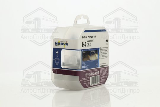 Лампа розжарювання SET H4 12V 60/55 W P43t RANGE POWER +110 (к-т 2шт) (вир-во Narva)