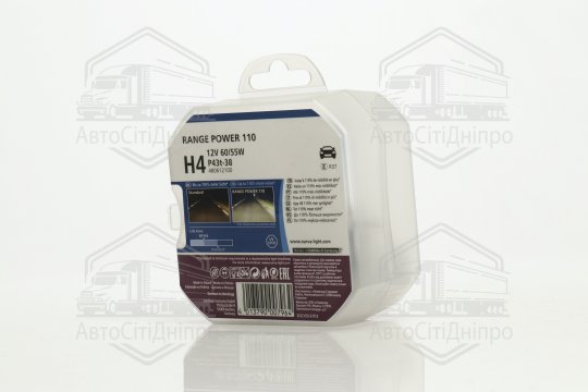 Лампа розжарювання SET H4 12V 60/55 W P43t RANGE POWER +110 (к-т 2шт) (вир-во Narva)