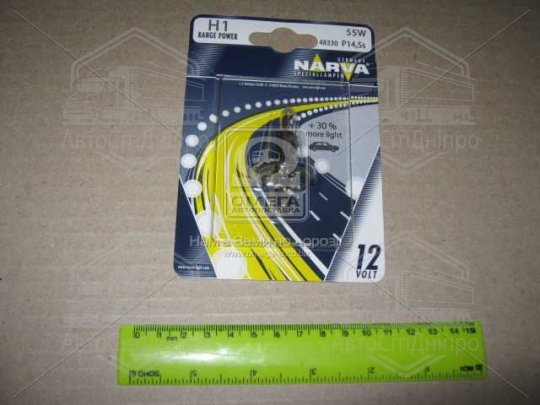 Лампа розжарювання H1 12V 55W P14,5S RANGE POWER +30 (blister 1шт) (вир-во Narva)