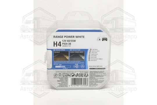 Лампа галогенна TWIN SET H4 12V 60/55W RANGE POWER WHITE (вир-во Narva)