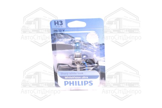 Лампа розжарювання H3 WhiteVision ultra 12V 55W P14,5s (+60) (3900K) 1шт. blister (вир-во Philips)