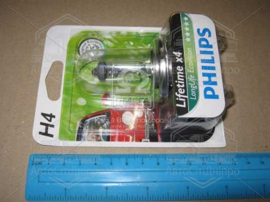 Лампа розжарювання H4 12V 60/55W P43t-38 LongerLife Ecovision 1шт blister (вир-во Philips)