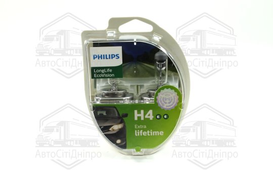 Лампа розжарювання H4 12V 60/55W P43t-38 LongerLife Ecovision 2шт (вир-во Philips)