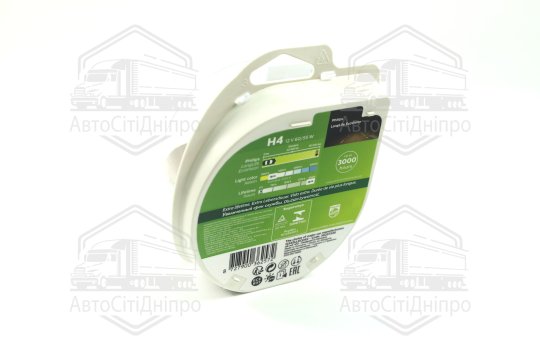 Лампа розжарювання H4 12V 60/55W P43t-38 LongerLife Ecovision 2шт (вир-во Philips)