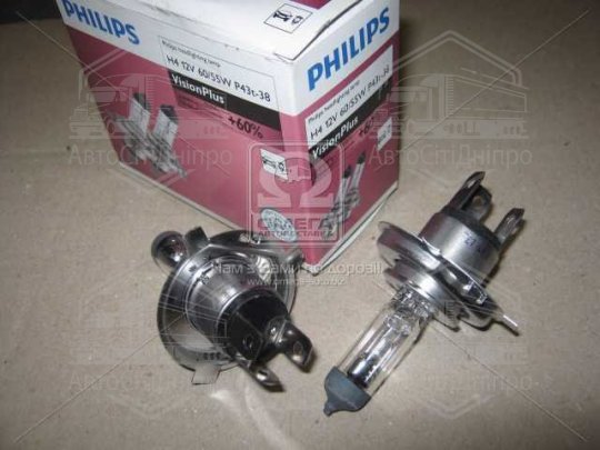 Лампа розжарювання H4 VisionPlus (+60) 12V 60/55W P43t-38 2шт (вир-во Philips)