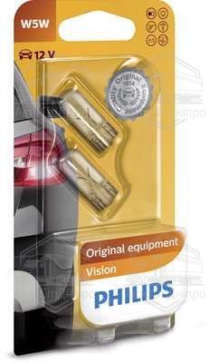 Лампа розжарювання W5W12V 5W W 2,1X9,5d (blister 2шт) (вир-во Philips)
