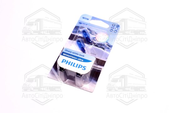 Лампа розжарювання W5W WhiteVision ultra 12V 5W W2, 1x9, 5d (+60) (3300K) 2шт. blister (вир-во Phili