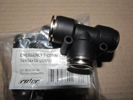 З'єднувач пневматичний D14-14-14 цанговий Т-подібний пластик-сталь (RIDER)