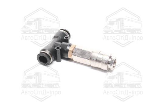 З'єднувач пневматичний D10-10 цанговий-куплунг Т-подібний мама пластик-сталь (RIDER)