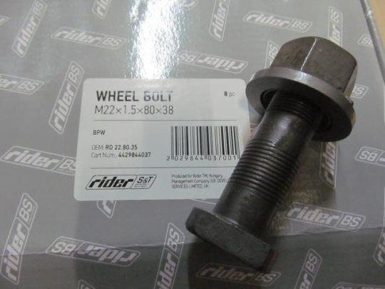 Шпилька колеса (з гайкою) М22x1,5x80x38 BPW (RIDER)