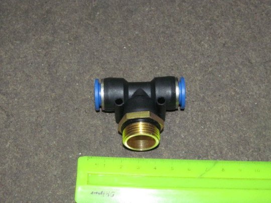 З'єднувач пневматичний D12-12 різьбовий-цанговий Т-подібний М22х1.5 пластик (RIDER)