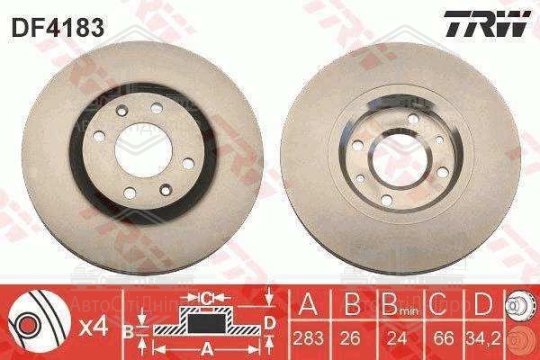 Диск гальмівний CITROEN C3, C4 PEUGEOT 207, 408 передн., вент. (вир-во TRW)