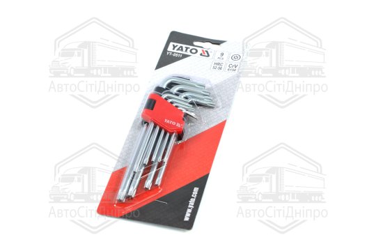 Ключі "Torx" Г-подібні: Cr-V, Т10-Т50 короткі з отвором, 9 шт. [6/36], комплект (YATO )