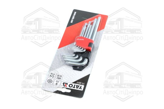 Ключі "Torx" Г-подібні: Cr-V, Т10-Т50 короткі з отвором, 9 шт. [6/36], комплект (YATO )