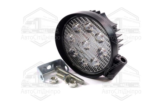 Фара LED додаткова 12/24V/27W (9 діодів) (кругла) 110 * 128мм, вузький промінь <ДК>